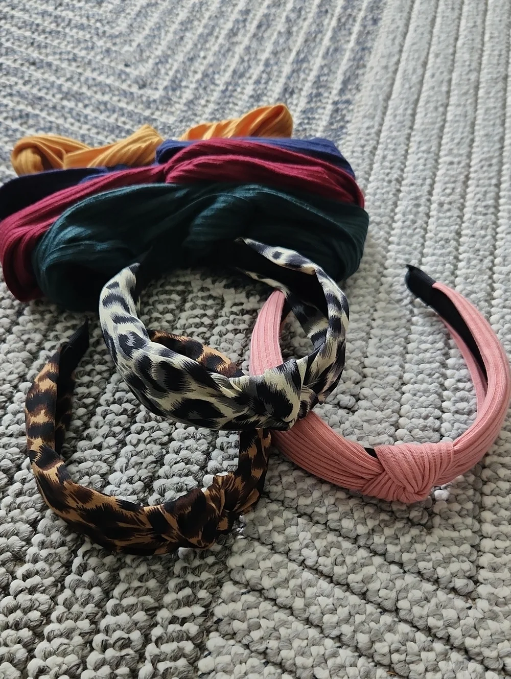 7 Assorted Knot Headbands - Pink, Leopard & Multicolor Set
